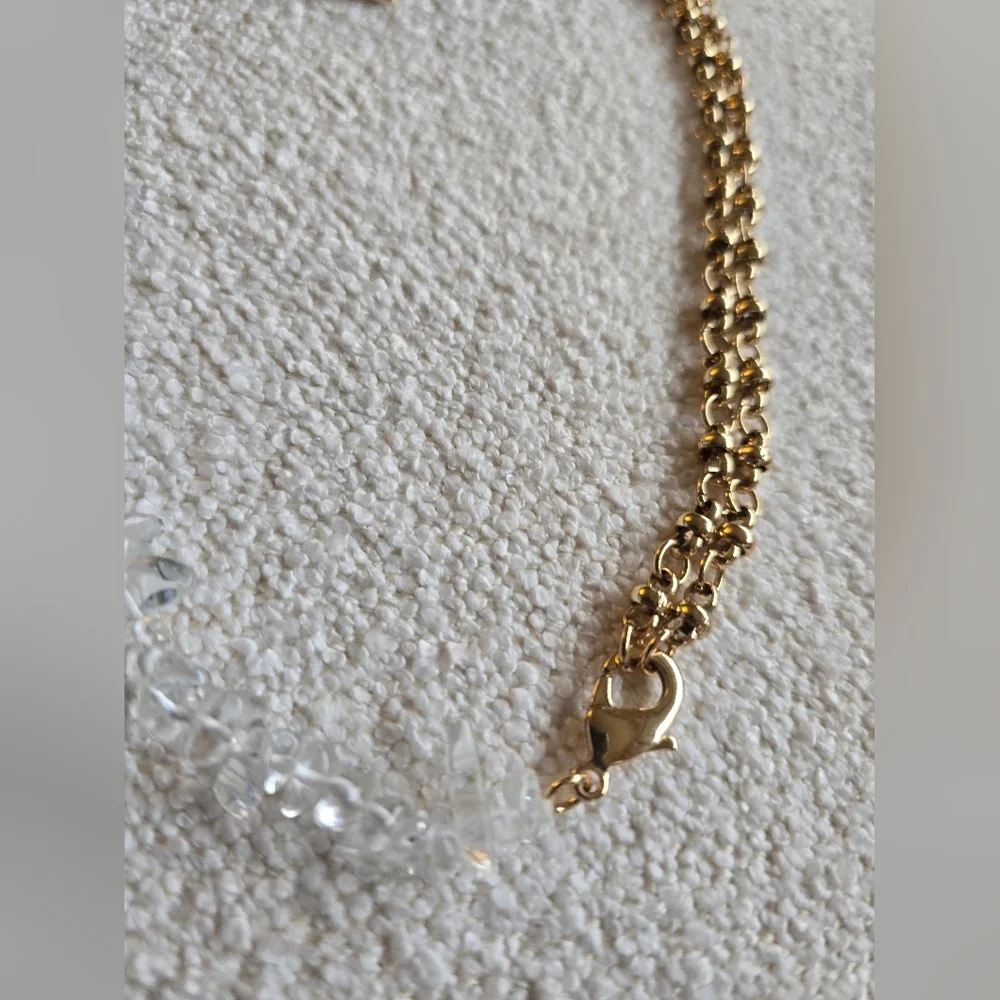 Anthropologie, Half Rock Crystal Chain Necklace, Gold, MSRP $54 - Picture 5 of 8